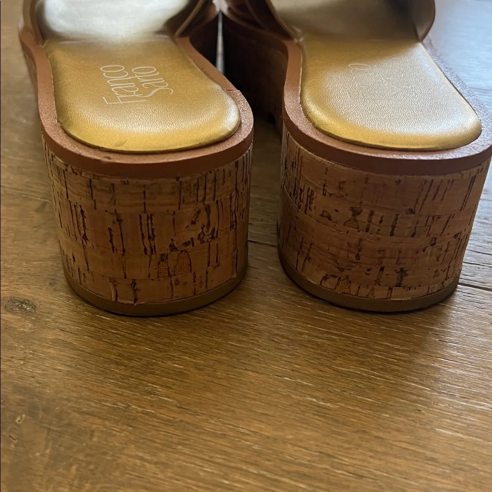 Franco Sarto Gold Metallic Platform Slide Sandals